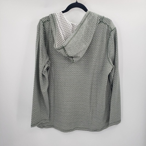 Quacker Factory Striped Hooded Knit Jacket Womens Large Green White Full Zip - Picture 11 of 12